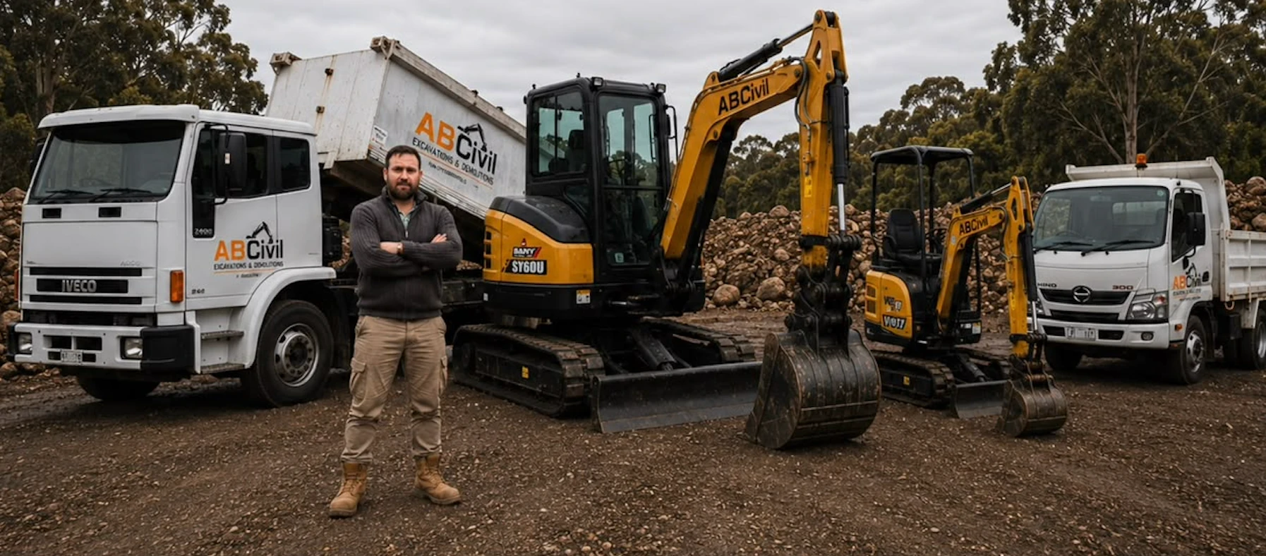 Nicolas standing with ABCivil Excavations machinery